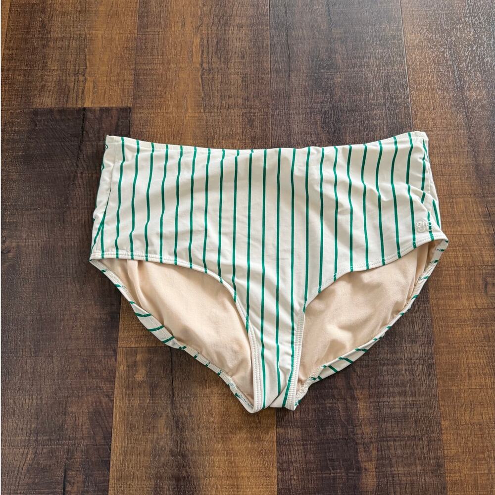 Albion Fit Coast to Coast Emerald Green Stripe High Waisted Swim Bottoms Size XL